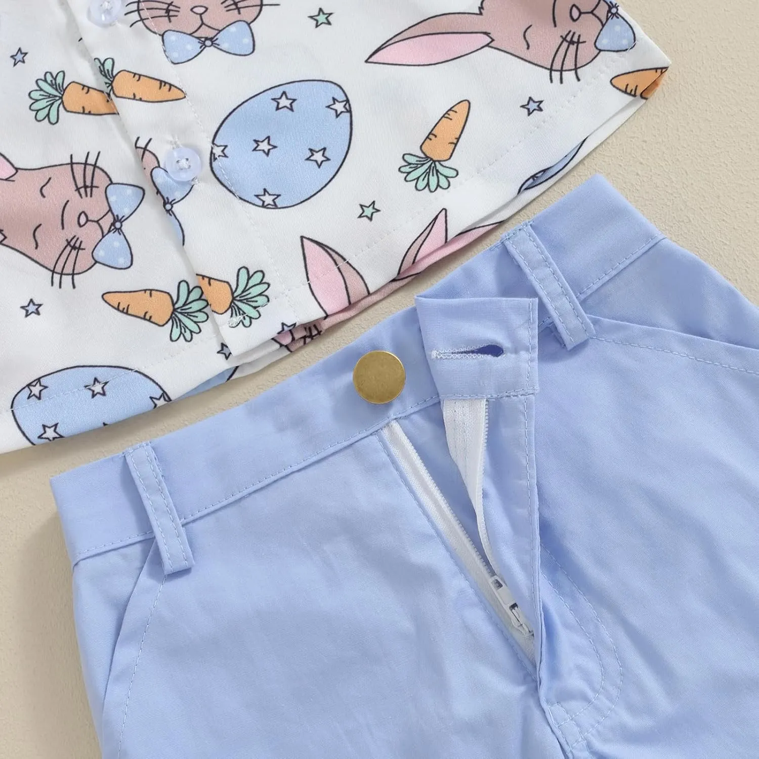 MAINESAKA Toddler Baby Boy Easter Outfit Bunny Print Short Sleeve Button Down Shirt and Shorts Set 2 Piece Summer Clothes