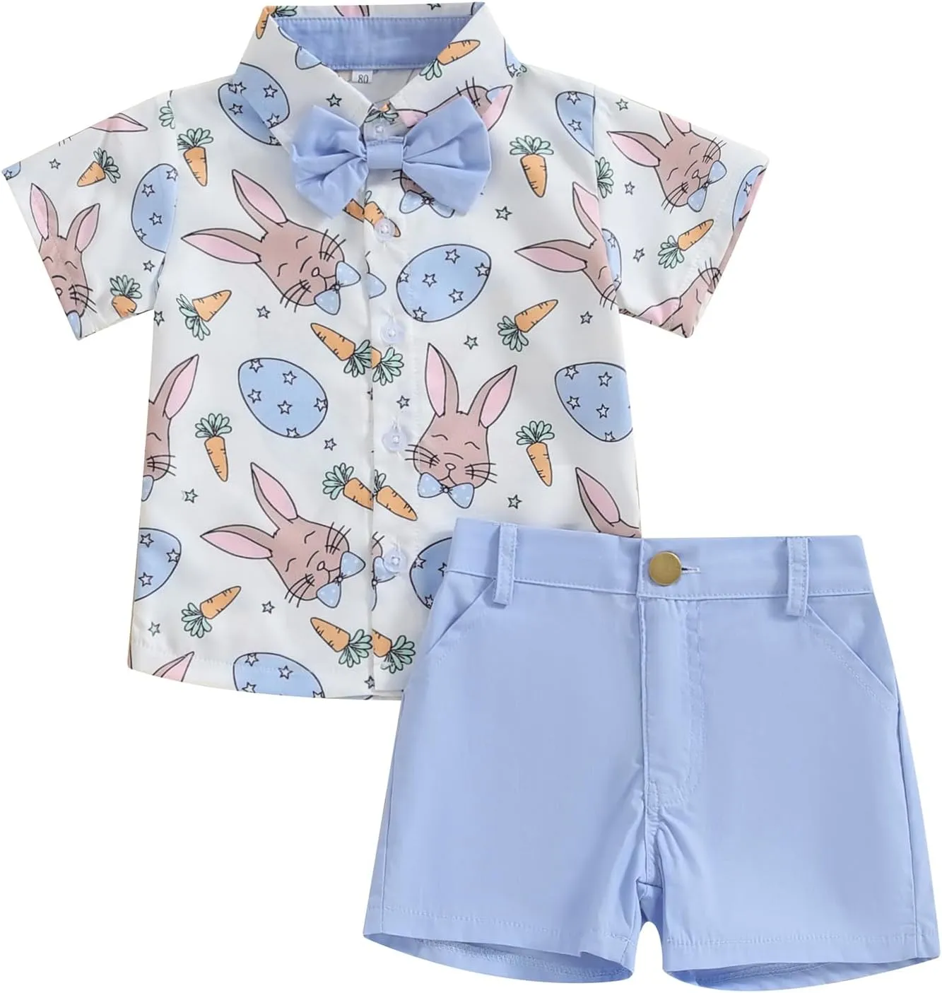MAINESAKA Toddler Baby Boy Easter Outfit Bunny Print Short Sleeve Button Down Shirt and Shorts Set 2 Piece Summer Clothes