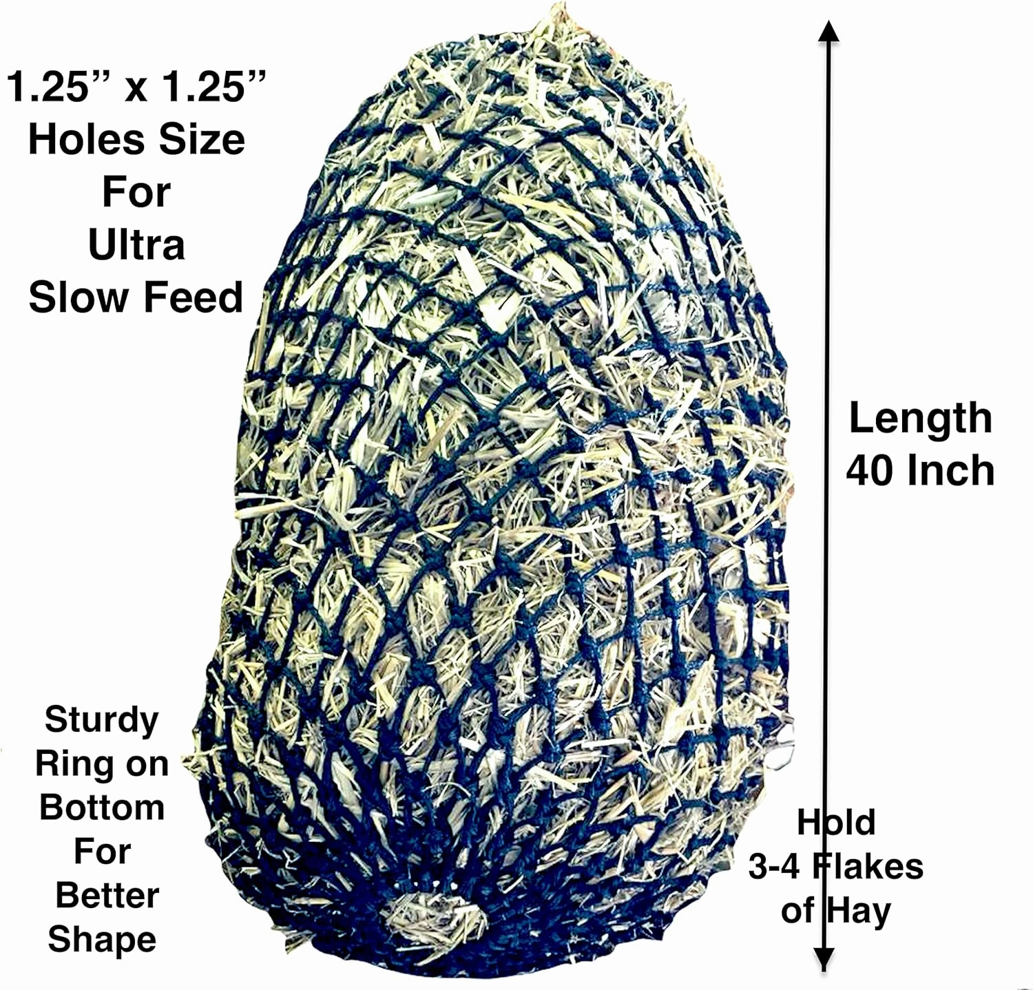 Majestic Ally 1.25”x1.25” Holes Ultra Slow Feed 40” Very Sturdy Hay Net with Bottom Ring for Goat, Sheep, Simulate Grazing and Reduces Waste (Purple)