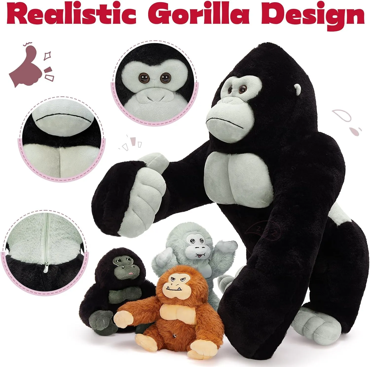 MaoGoLan Giant Gorilla Stuffed Animals - 19.6" Large Plush Gorilla with Babies, Soft and Cuddly Companion Toy Gifts for Kids