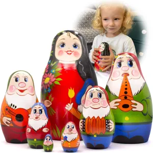 Matryoshka Nesting Dolls Set of 7 pcs - Russian Dolls with Characters from Tale Snow White and The Seven Dwarfs - Snow White and The Seven Dwarfs