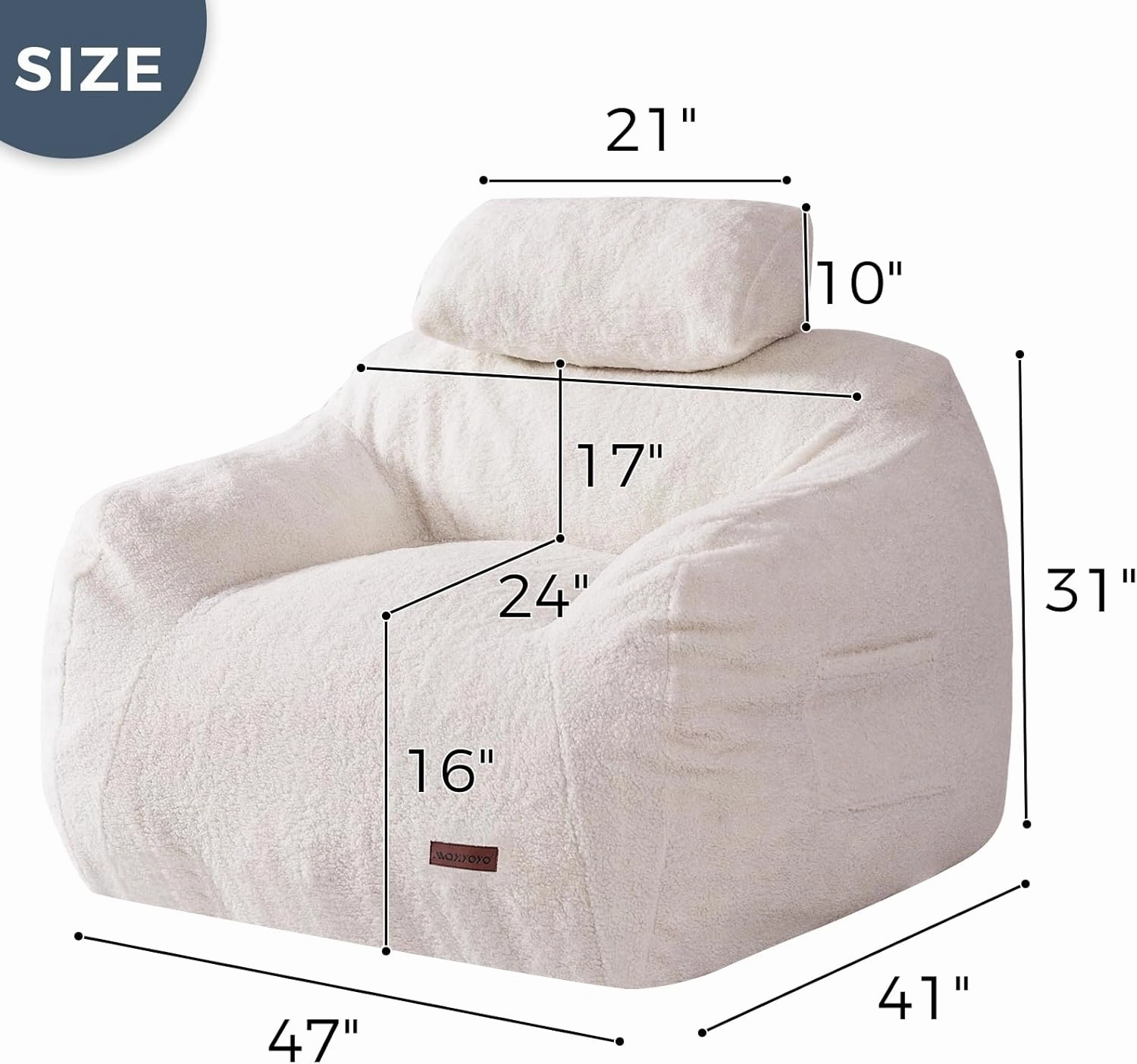 MAXYOYO Giant Bean Bag Chair with Pillow, Boucle Bean Bag Sofa for Adults,Large Upholstered Bean Bag Couch Lazy Sofa with Filler for Reading, Gaming, Beige