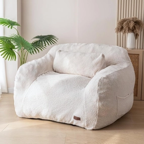MAXYOYO Giant Bean Bag Chair with Pillow, Boucle Bean Bag Sofa for Adults,Large Upholstered Bean Bag Couch Lazy Sofa with Filler for Reading, Gaming, Beige