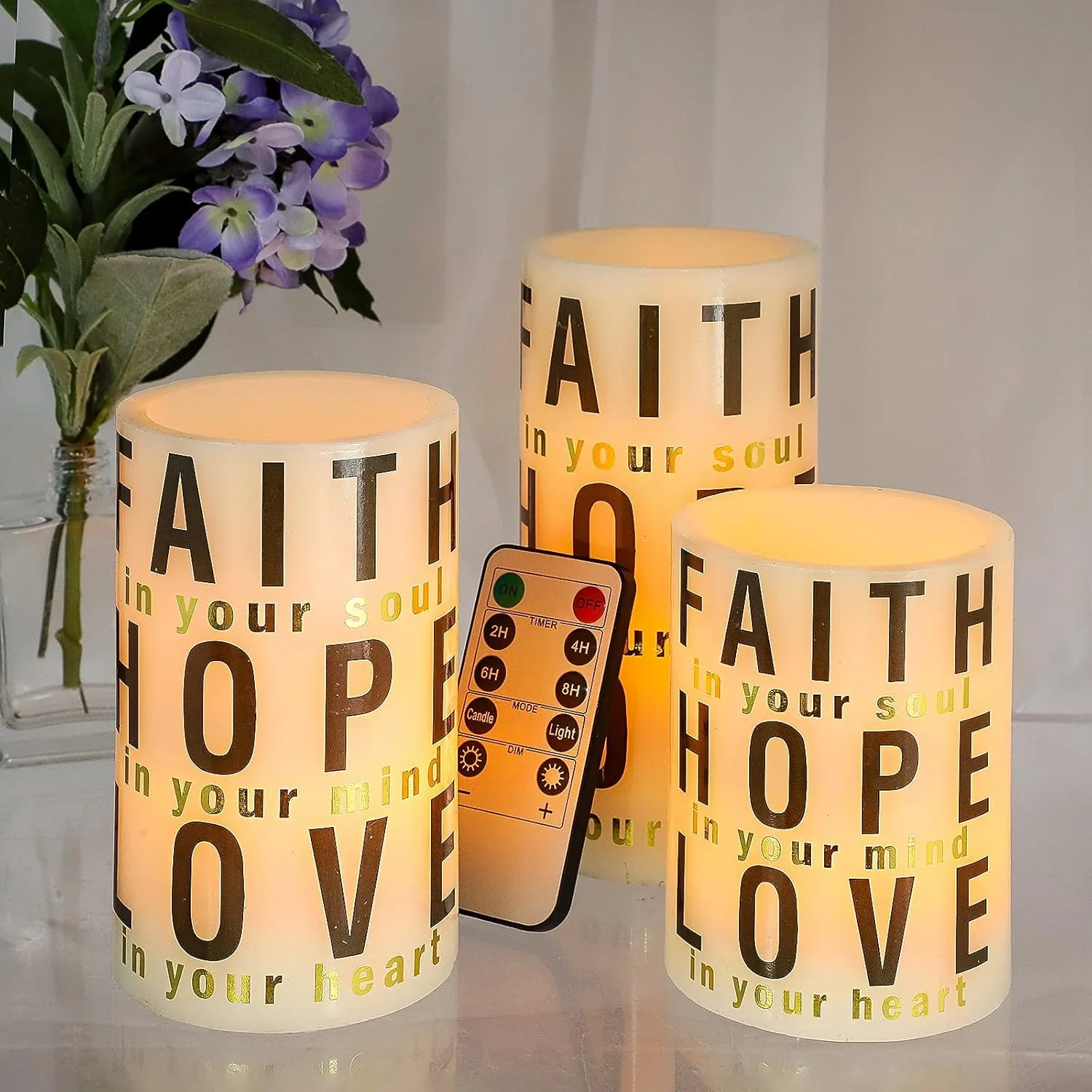 MELTONE Christmas Flameless Candles, Flickering Inspirational LED Candles with Remote, 2AA Battery Powered Candles for Women Home Wedding Xmas Holiday Decorations - Set of 3