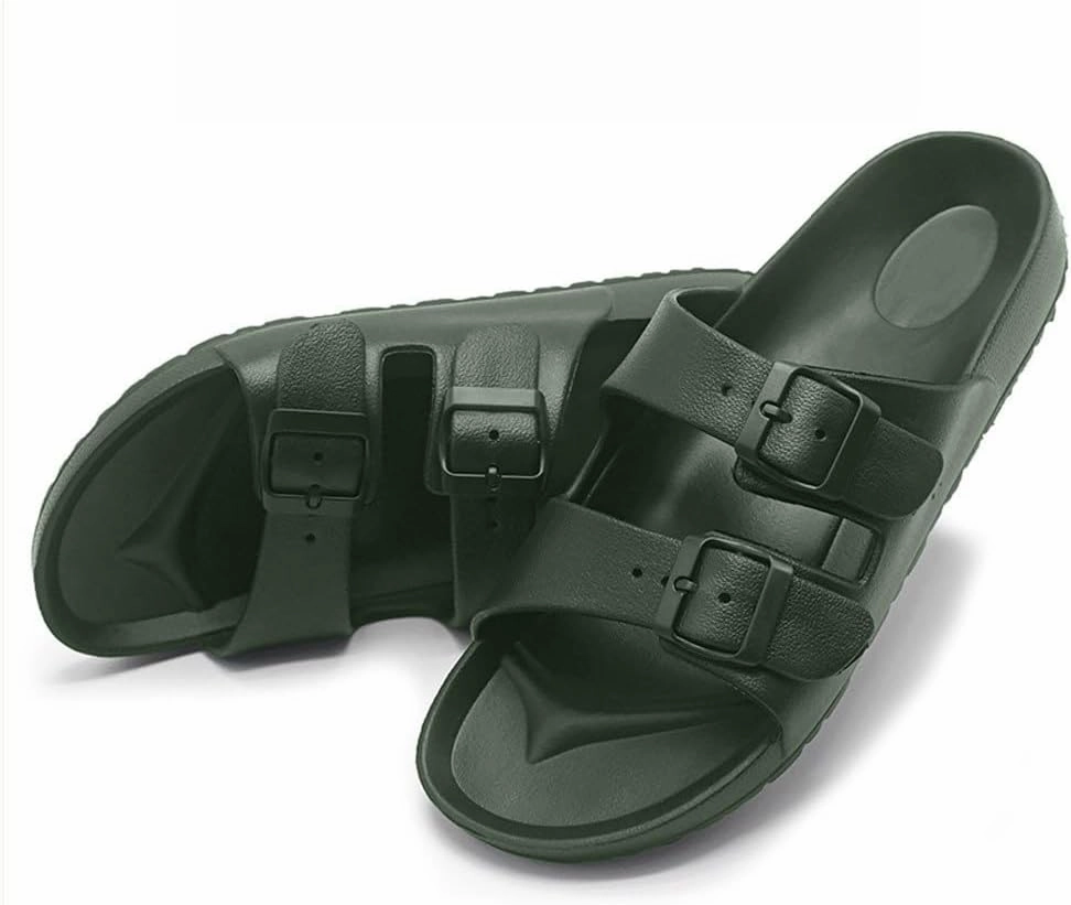 Men's Trendy Solid EVA Slides with Buckle Accents – Non-Slip, Quick-Drying Open-Toe Slippers for Indoor/Outdoor Walking & Beach Use
