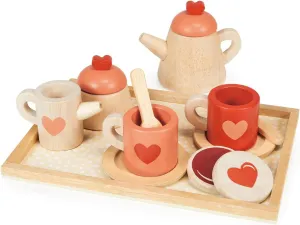 Mentari Toys - Tea Time Tray Set - 14pc Wooden Pretend Play Tea Set with Teapot, Cups, Saucers & Biscuits - Role-Play Tea Party Toy - Encourages Imagination, Motor Skills & Social Play - Age 3 