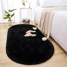 Merelax Soft Shaggy Rug for Kids Bedroom, Oval 2.6'x5.3' Black Plush Fluffy Carpets for Living Room, Furry Carpet for Teen Girls Room, Anti-Skid Fuzzy Comfy Rug for Nursery Decor Cute Baby Play Mat