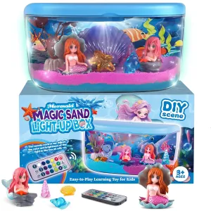 Mermaid Terrarium Kit Gifts for Kids - DIY Night Light Up with Remote - Sand Arts and Crafts for Girls Ages 4 5 6 7 8-12   Year Old Fun Gifts Mermaid Birthday Decorations Toys