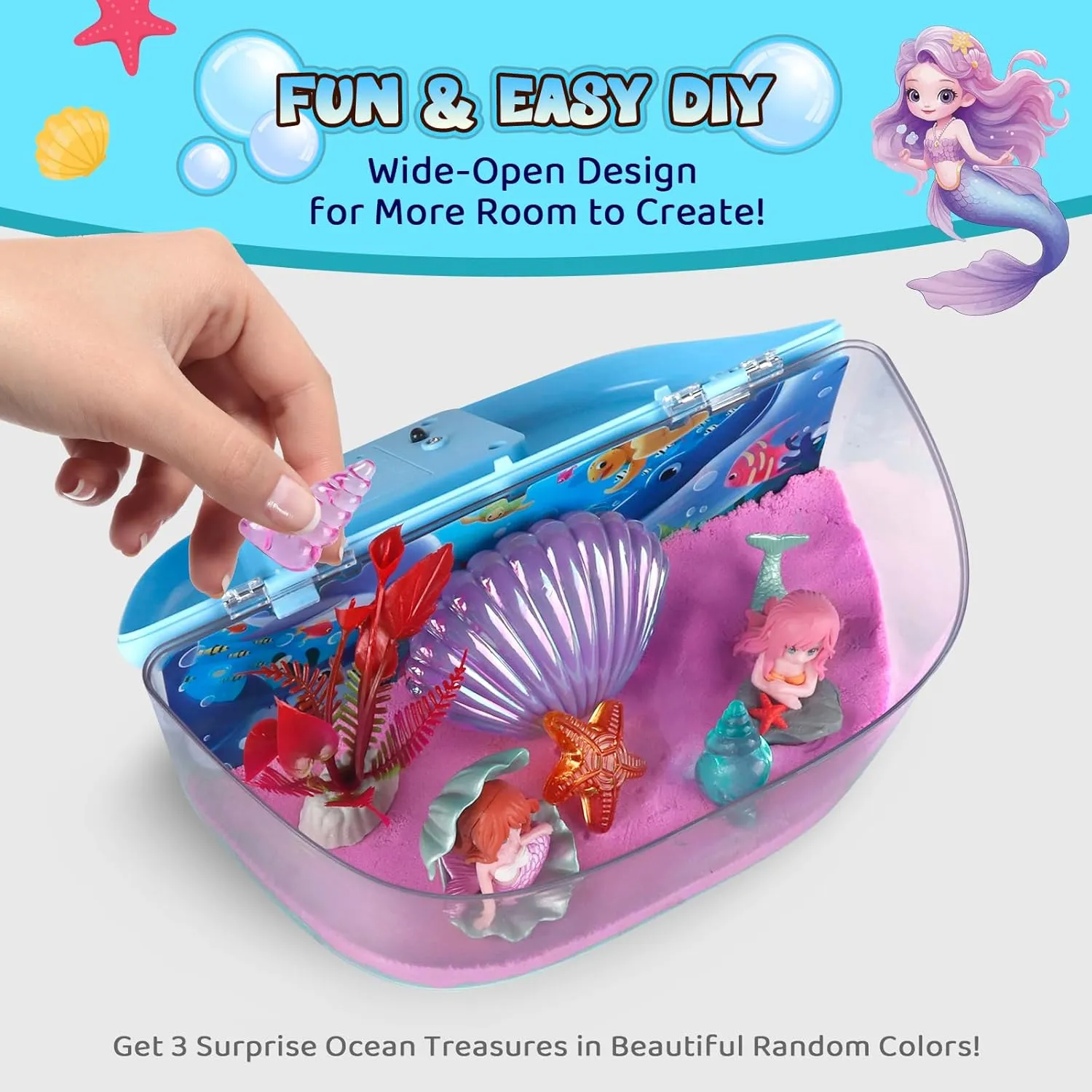 Mermaid Terrarium Kit Gifts for Kids - DIY Night Light Up with Remote - Sand Arts and Crafts for Girls Ages 4 5 6 7 8-12   Year Old Fun Gifts Mermaid Birthday Decorations Toys