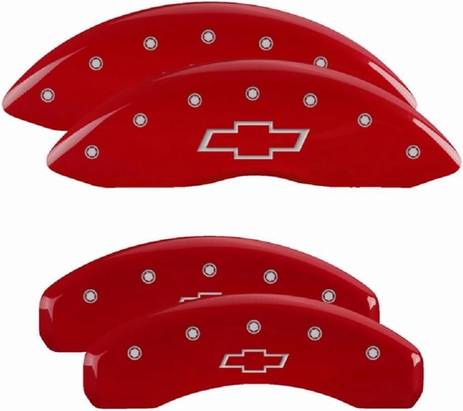 MGP Caliper Covers - Brake Caliper Covers 2019-2023 Chevrolet Silverado 1500-2021-2023 Suburban/Tahoe - Front and Rear Set - Bowtie Logo - Red