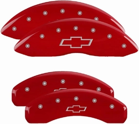 MGP Caliper Covers - Brake Caliper Covers 2019-2023 Chevrolet Silverado 1500-2021-2023 Suburban/Tahoe - Front and Rear Set - Bowtie Logo - Red
