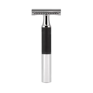 MÜHLE NEO safety razor|double edge safety razor for beginners and experienced shavers|sustainable eco-friendly and reusable|for men and women|chrome with black silicone grip handle