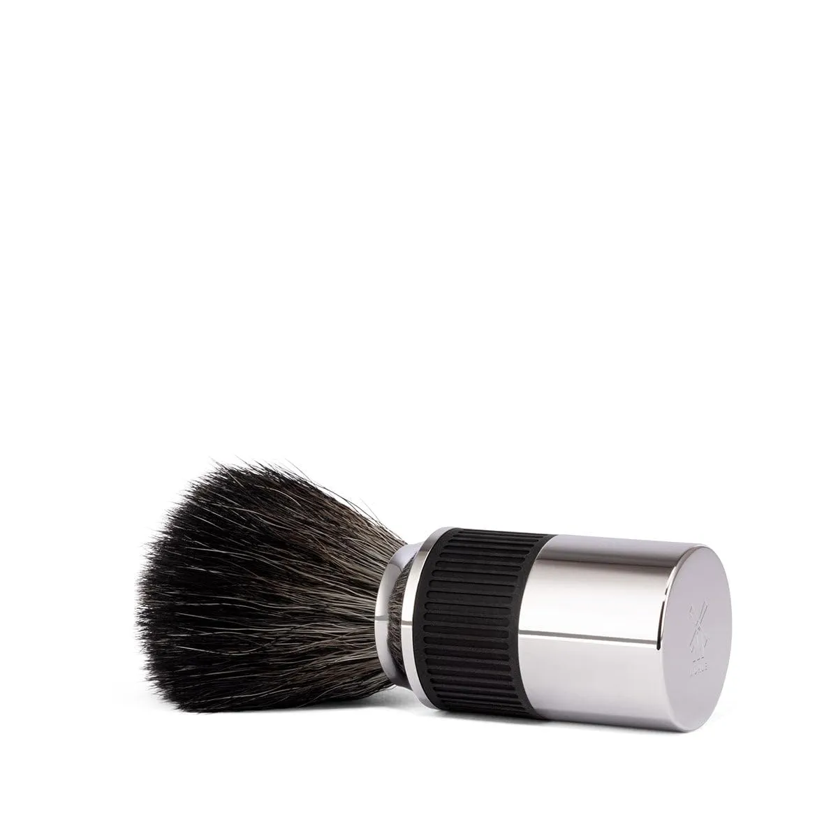 MÜHLE NEO shaving brush | Vegan Shave Brush for Shaving soaps and creams | sustainable eco-friendly and reusable | exfoliating shaving brush | chrome with black silicone grip handle