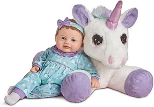 Mia Lifelike Baby Doll and Sparkle Plush Unicorn Set by Ashton-Drake