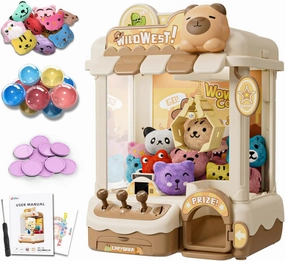 Mini Claw Machine for Kids, Cute Capybara Vending Machine for Girls Age 5-6, Candy Grabber Dispenser with Plush Toy and Capsule for Boys, Birthday Gifts for Age 3 , Perfect for Family, Party