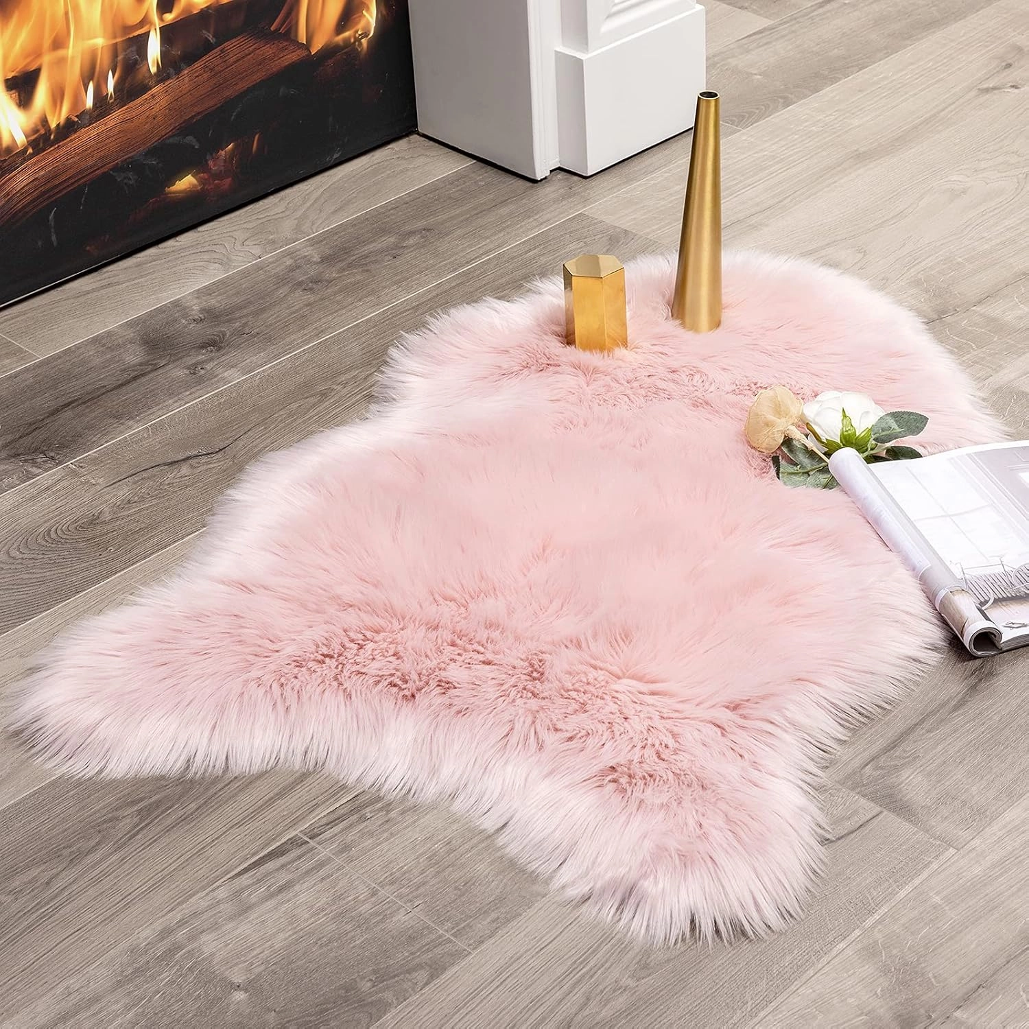 MIULEE Fluffy Rug Soft Shaggy Faux Fur Area Rug Luxury Plush Sheepskin Carpet for Bedroom Living Room Sofa Chair 2 x 3 Feet, Pink