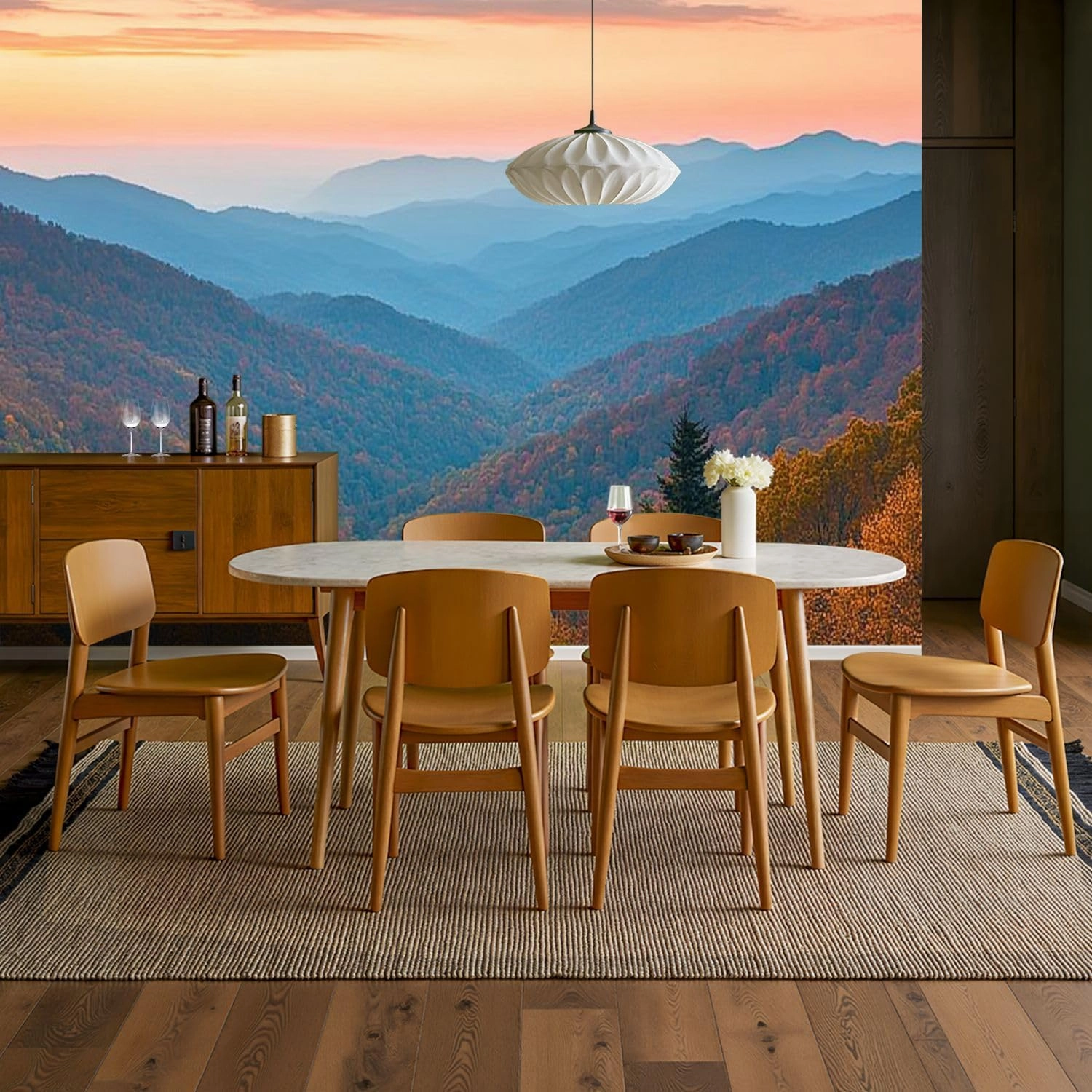 Modern Peel and Stick Wall Mural Wallpaper Rolling Mountain Ranges Sunrise Self Adhesive Removable Wall Stickers for Living Room Bedroom TV Background 69''x96''