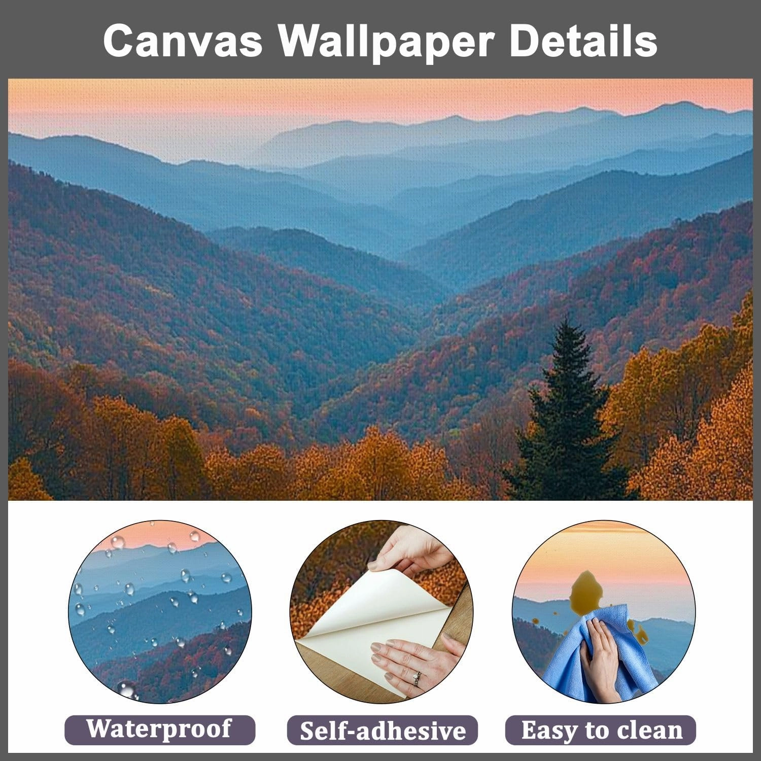 Modern Peel and Stick Wall Mural Wallpaper Rolling Mountain Ranges Sunrise Self Adhesive Removable Wall Stickers for Living Room Bedroom TV Background 69''x96''