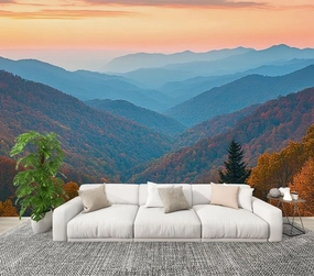 Modern Peel and Stick Wall Mural Wallpaper Rolling Mountain Ranges Sunrise Self Adhesive Removable Wall Stickers for Living Room Bedroom TV Background 69''x96''
