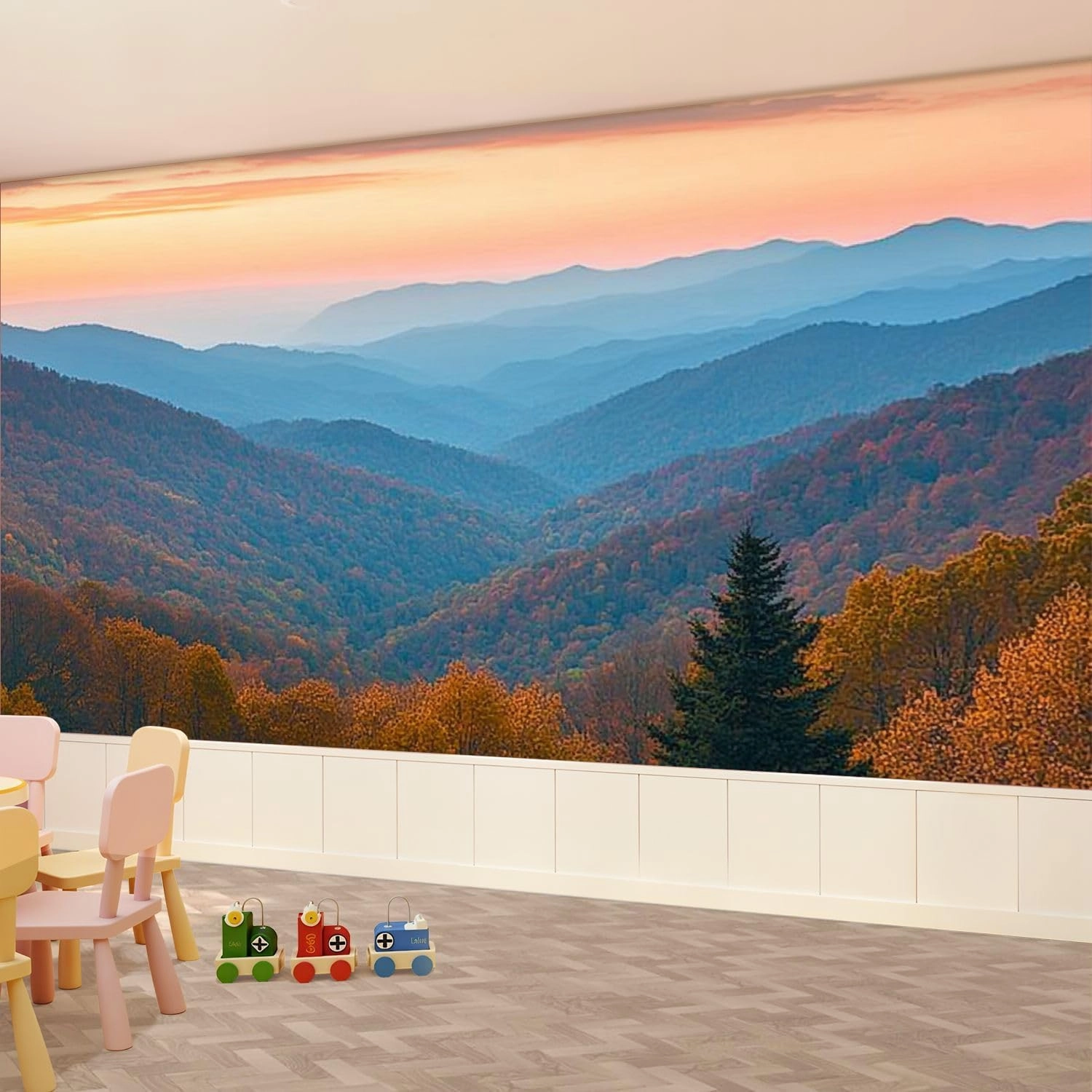 Modern Peel and Stick Wall Mural Wallpaper Rolling Mountain Ranges Sunrise Self Adhesive Removable Wall Stickers for Living Room Bedroom TV Background 69''x96''