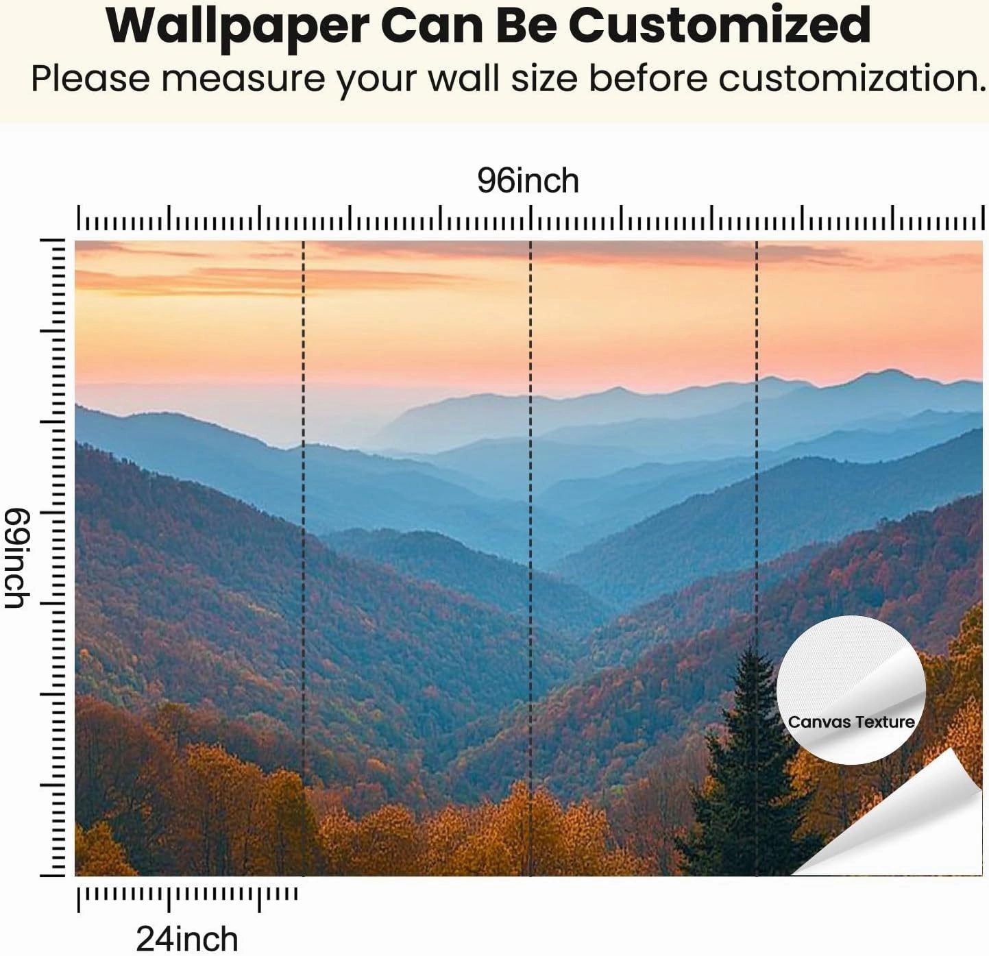 Modern Peel and Stick Wall Mural Wallpaper Rolling Mountain Ranges Sunrise Self Adhesive Removable Wall Stickers for Living Room Bedroom TV Background 69''x96''