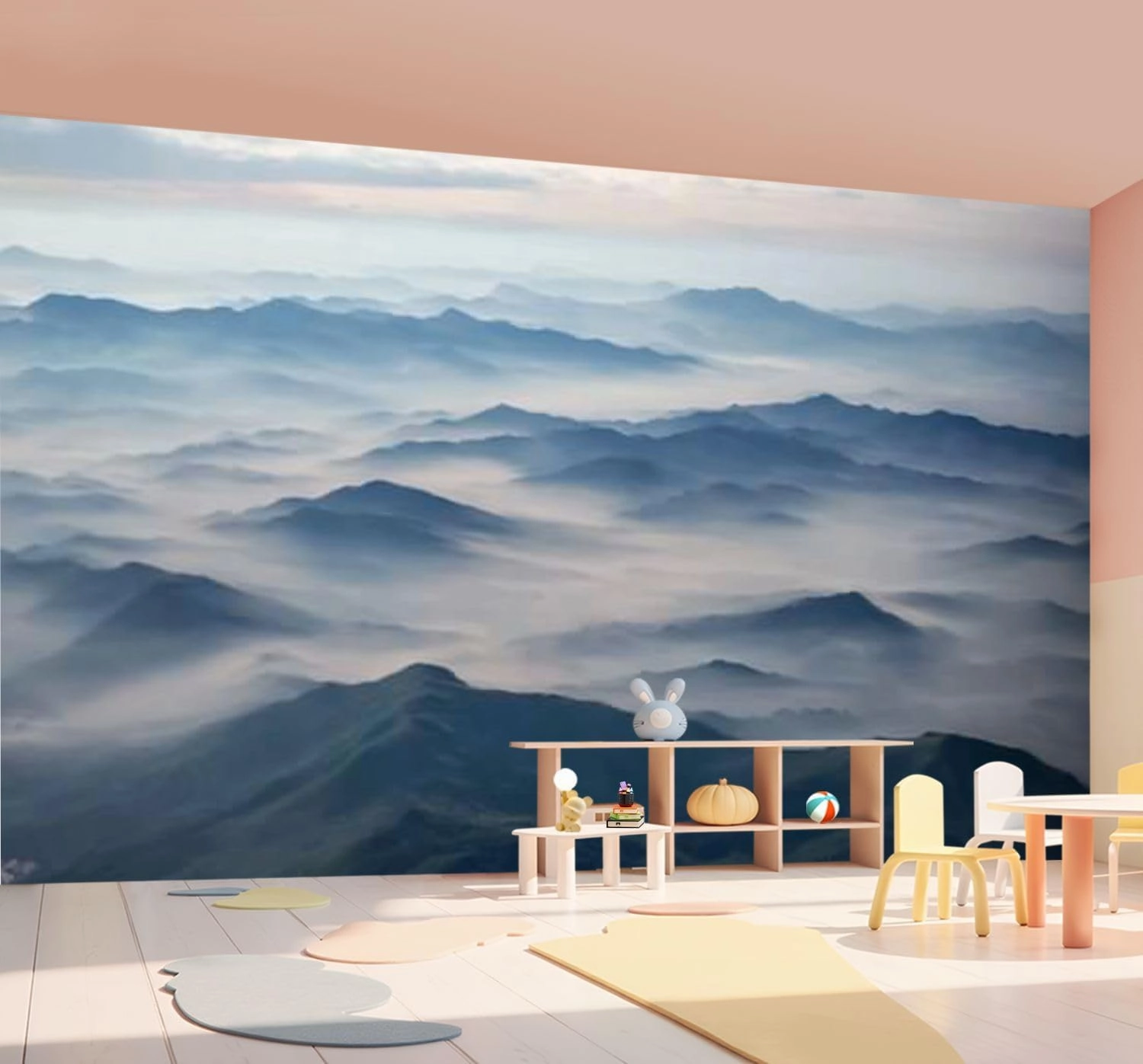 Modern Peel and Stick Wallpaper Removable Wall Murals 3D Misty Mountains Self-Adhesive PVC Wall Stickers for Living Room Bedroom 144"x100"