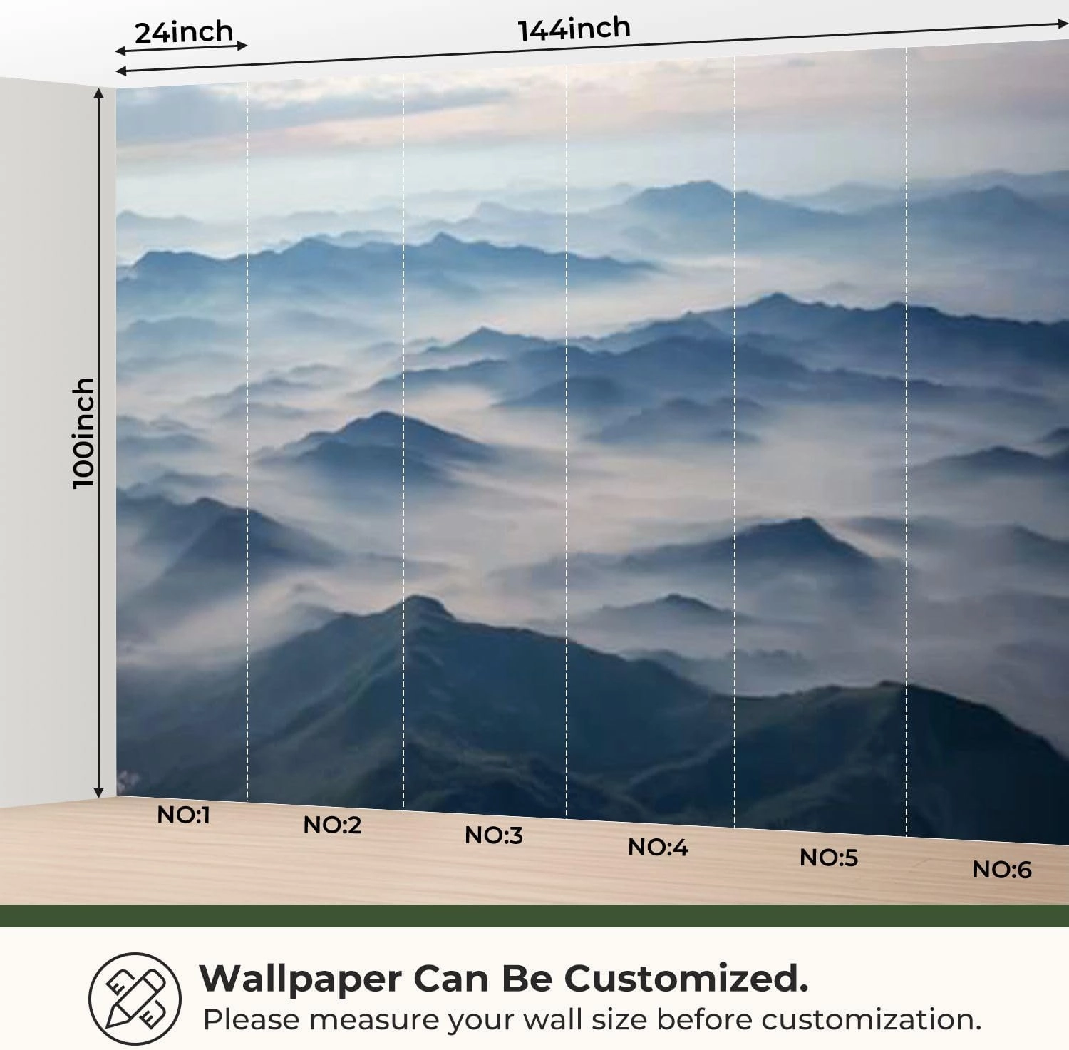 Modern Peel and Stick Wallpaper Removable Wall Murals 3D Misty Mountains Self-Adhesive PVC Wall Stickers for Living Room Bedroom 144"x100"
