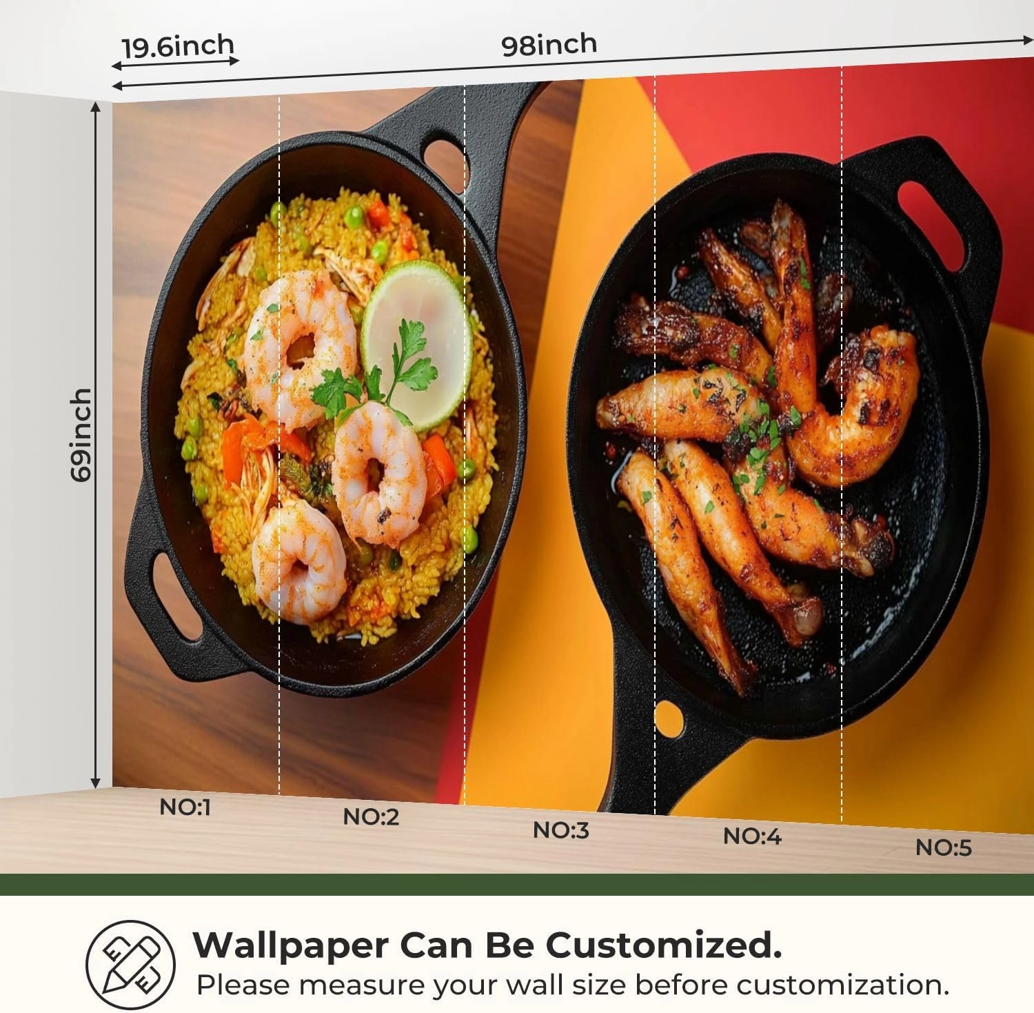 Modern Peel and Stick Wallpaper Removable Wall Murals 3D Rice Seafood Lomo saltado Typical Food Peruvian Cuisine Self-Adhesive PVC Wall Stickers for Living Room Bedroom 96"x69"