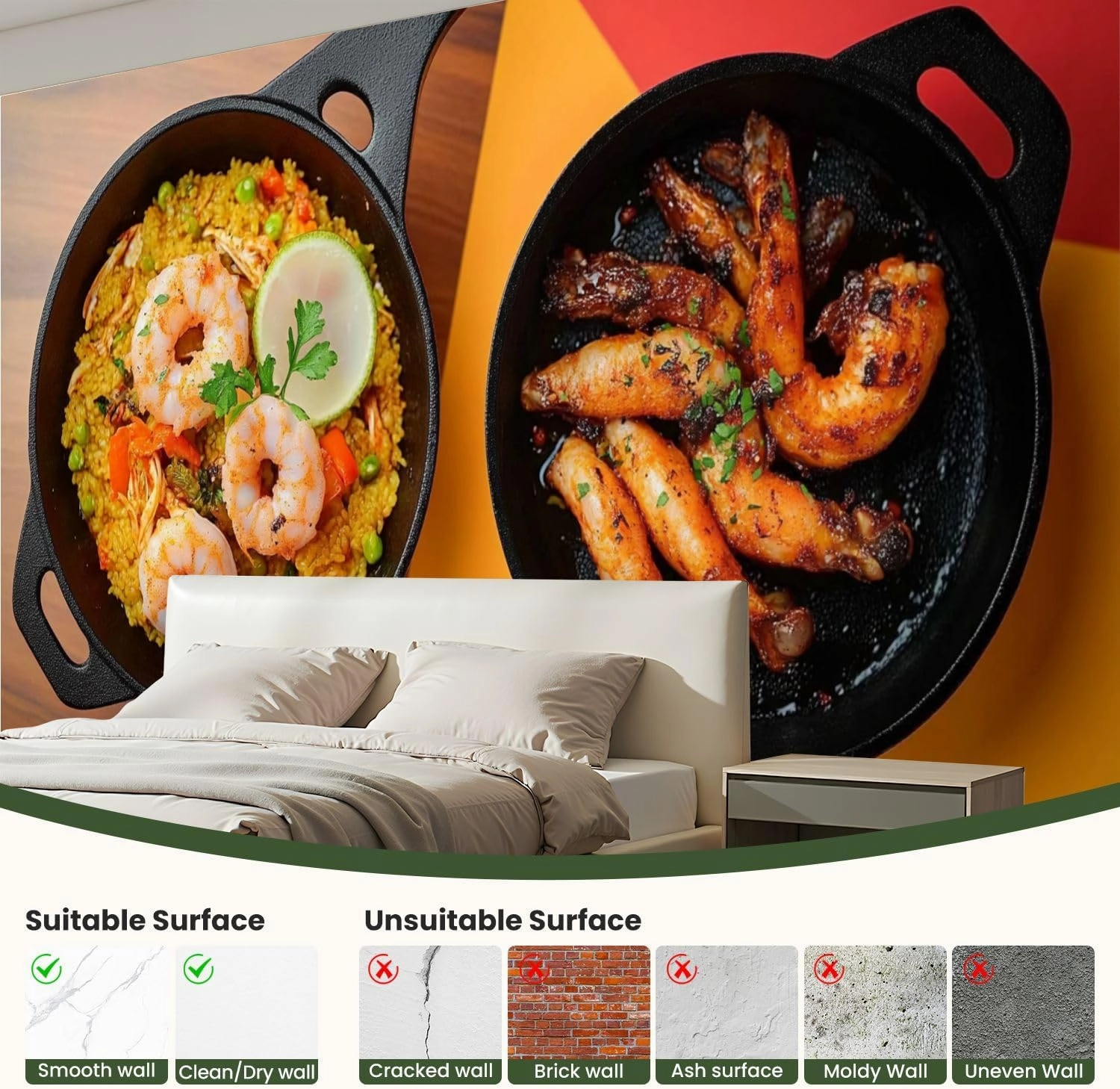 Modern Peel and Stick Wallpaper Removable Wall Murals 3D Rice Seafood Lomo saltado Typical Food Peruvian Cuisine Self-Adhesive PVC Wall Stickers for Living Room Bedroom 96"x69"