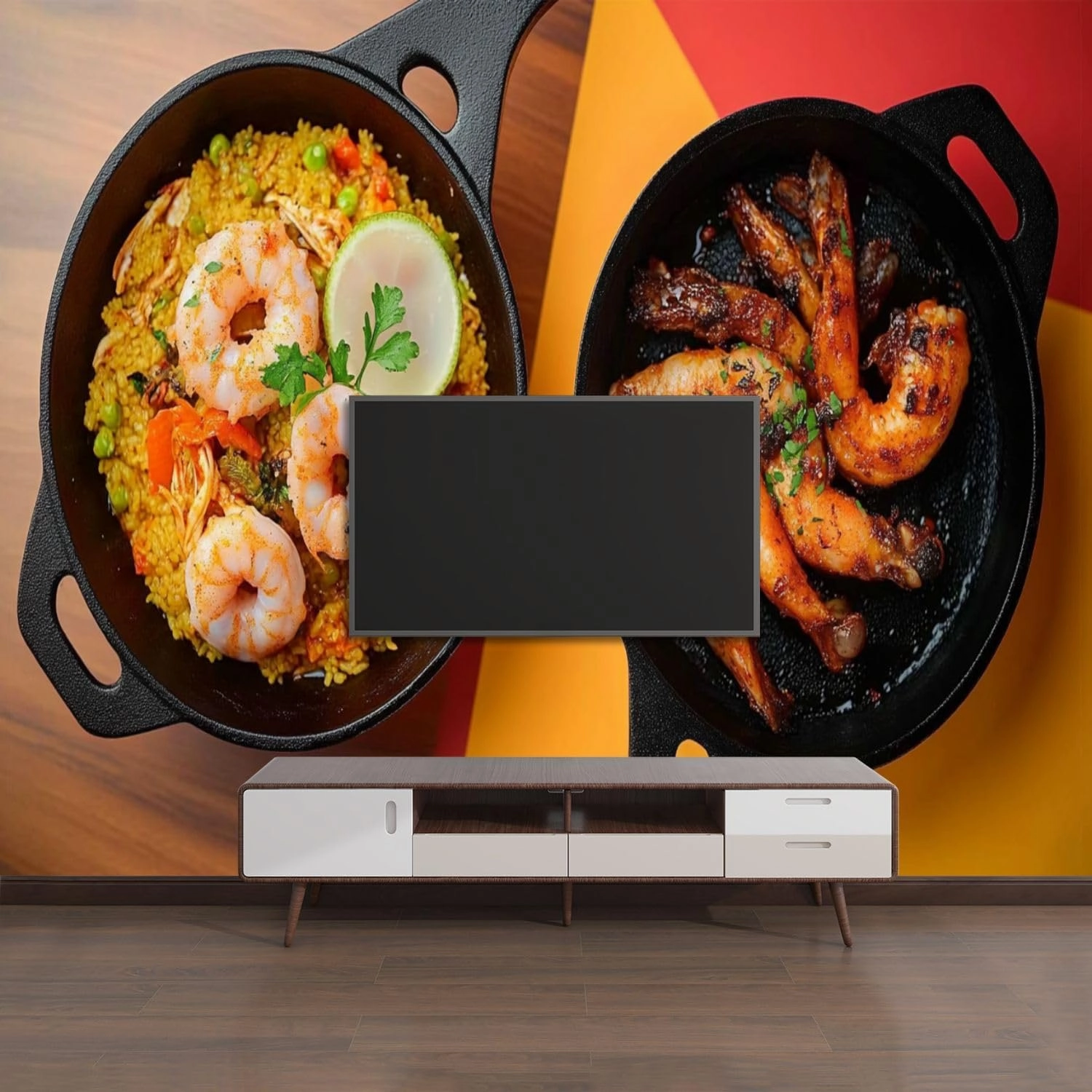 Modern Peel and Stick Wallpaper Removable Wall Murals 3D Rice Seafood Lomo saltado Typical Food Peruvian Cuisine Self-Adhesive PVC Wall Stickers for Living Room Bedroom 96"x69"