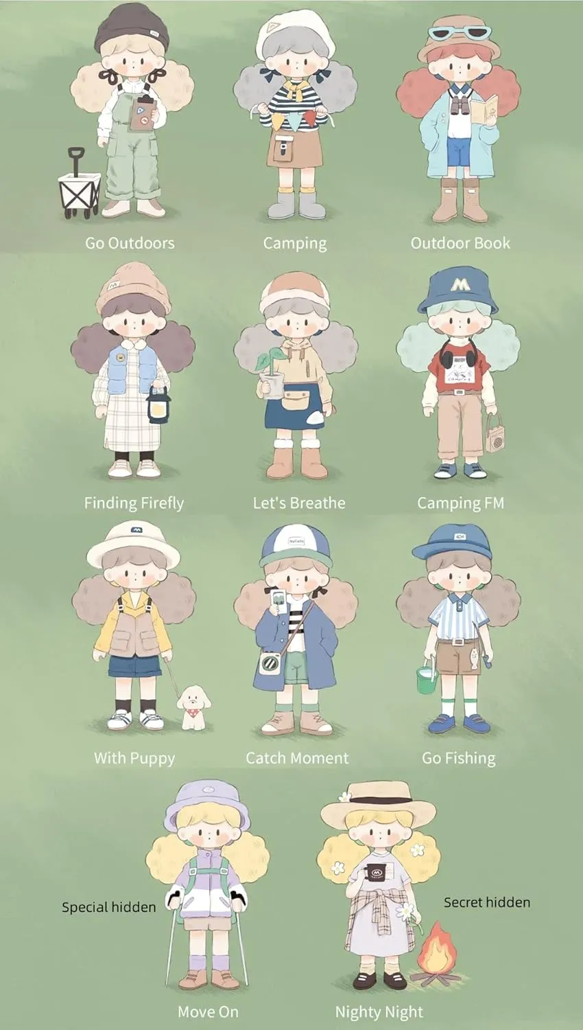 Molinta Camping Notes Series Blind Box Figures 9PCs Cute Collectible Toys Home Decorations, Holiday Birthday Gifts