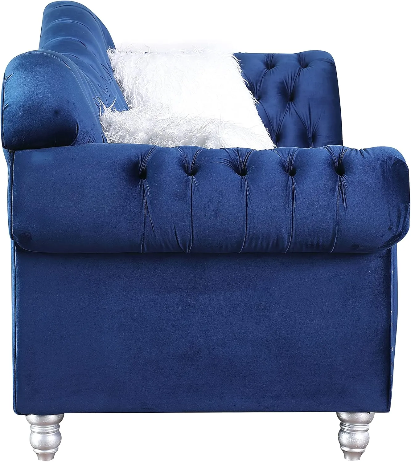 Morden Fort Chesterfield Sofa, 76" W Velvet Tufted Upholstery Sofas, Classic Couches for Living Room Furniture Sets, Blue