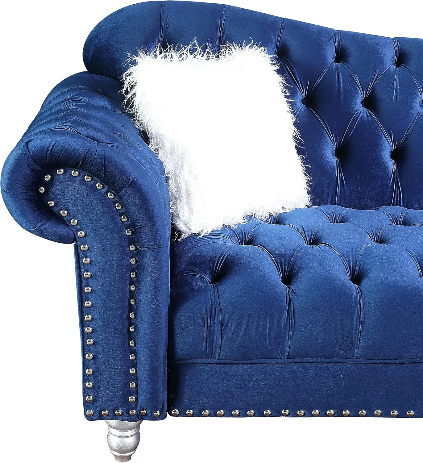 Morden Fort Chesterfield Sofa, 76" W Velvet Tufted Upholstery Sofas, Classic Couches for Living Room Furniture Sets, Blue