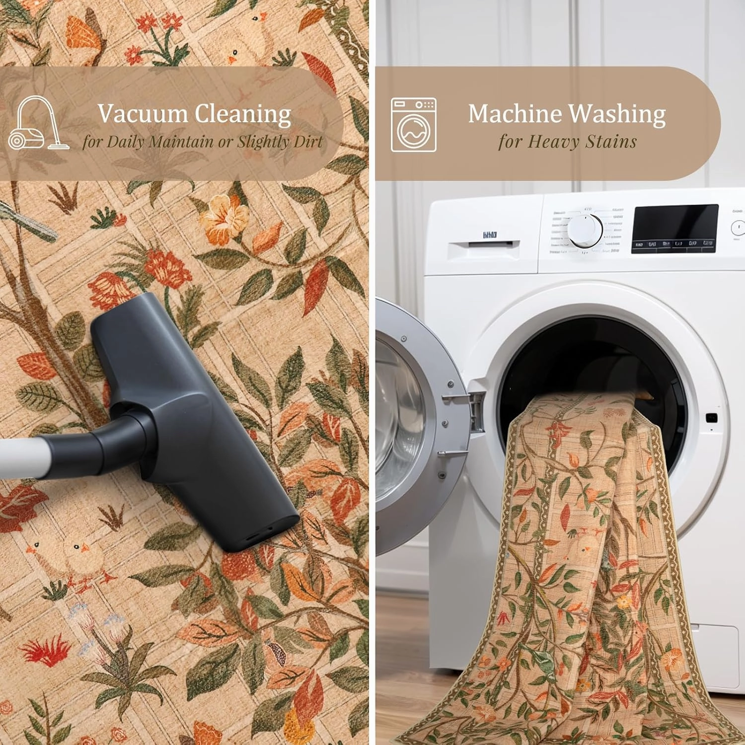 Morebes Boho Hallway Runner Rug 8 ft, Floral Kitchen Runner Rugs Non Skid Washable, Soft Low-Pile Flower Botanical Indoor Floor Throw Carpet for Entryway Bedside Bathroom, Brown