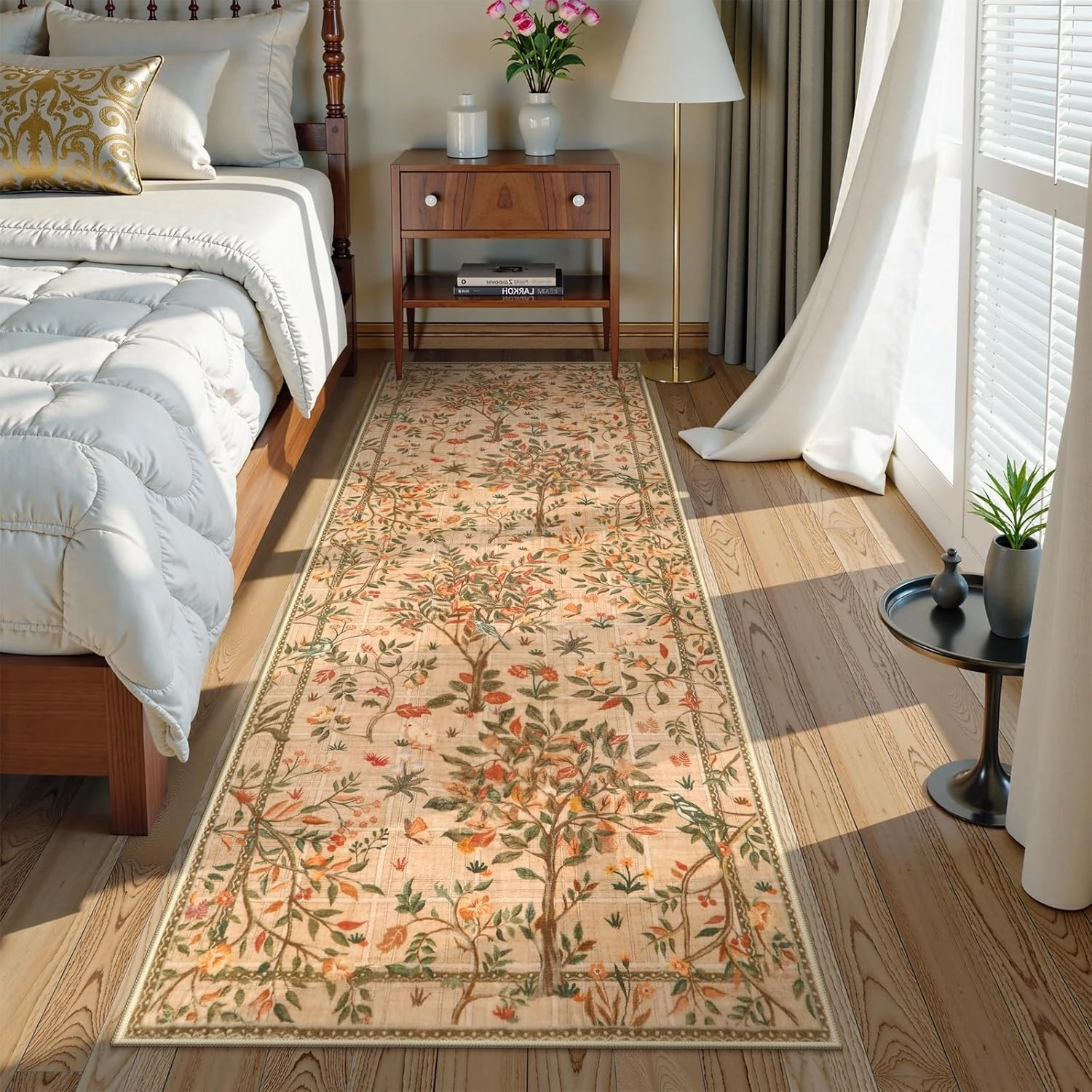 Morebes Boho Hallway Runner Rug 8 ft, Floral Kitchen Runner Rugs Non Skid Washable, Soft Low-Pile Flower Botanical Indoor Floor Throw Carpet for Entryway Bedside Bathroom, Brown