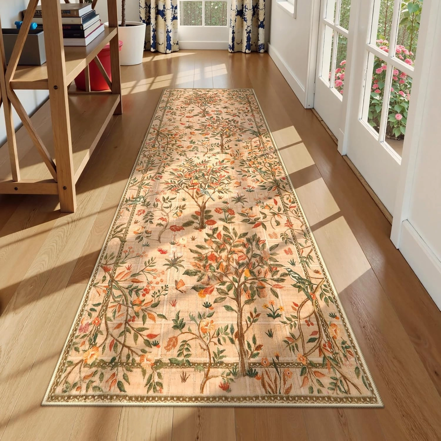 Morebes Boho Hallway Runner Rug 8 ft, Floral Kitchen Runner Rugs Non Skid Washable, Soft Low-Pile Flower Botanical Indoor Floor Throw Carpet for Entryway Bedside Bathroom, Brown