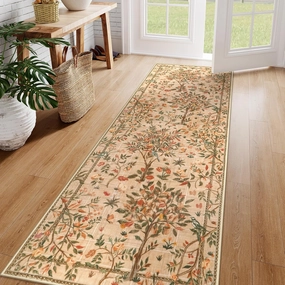 Morebes Boho Hallway Runner Rug 8 ft, Floral Kitchen Runner Rugs Non Skid Washable, Soft Low-Pile Flower Botanical Indoor Floor Throw Carpet for Entryway Bedside Bathroom, Brown