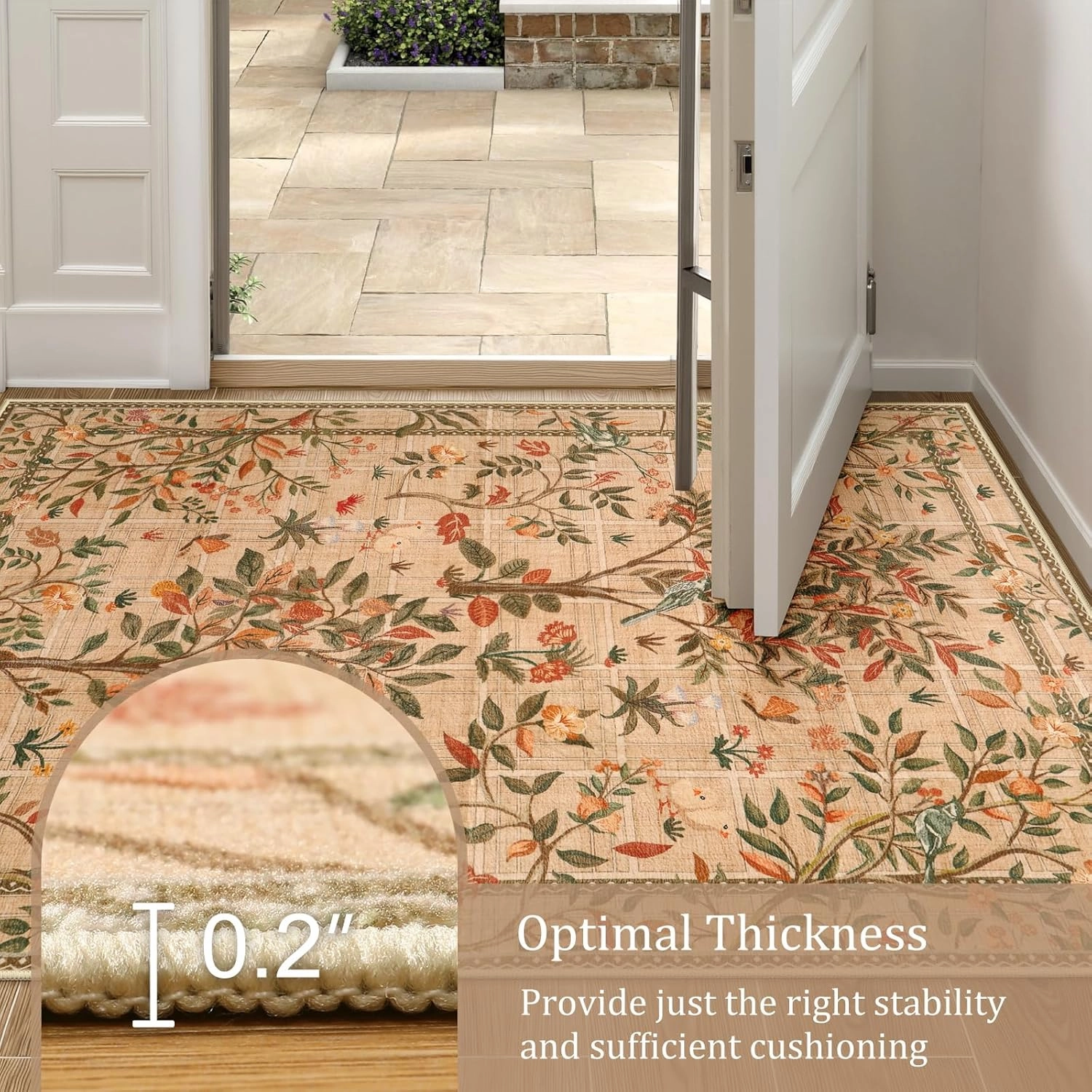 Morebes Boho Hallway Runner Rug 8 ft, Floral Kitchen Runner Rugs Non Skid Washable, Soft Low-Pile Flower Botanical Indoor Floor Throw Carpet for Entryway Bedside Bathroom, Brown