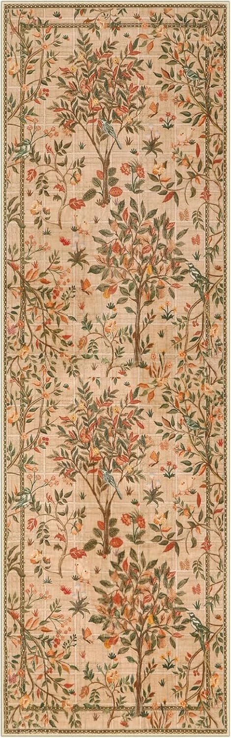 Morebes Boho Hallway Runner Rug 8 ft, Floral Kitchen Runner Rugs Non Skid Washable, Soft Low-Pile Flower Botanical Indoor Floor Throw Carpet for Entryway Bedside Bathroom, Brown