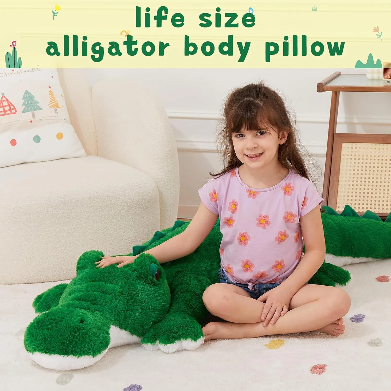 MorisMos Giant Alligator Stuffed Animal, 67inch Huge Alligator Plush Toy, Large Stuffed Crocodile Pillow for Kids, Green