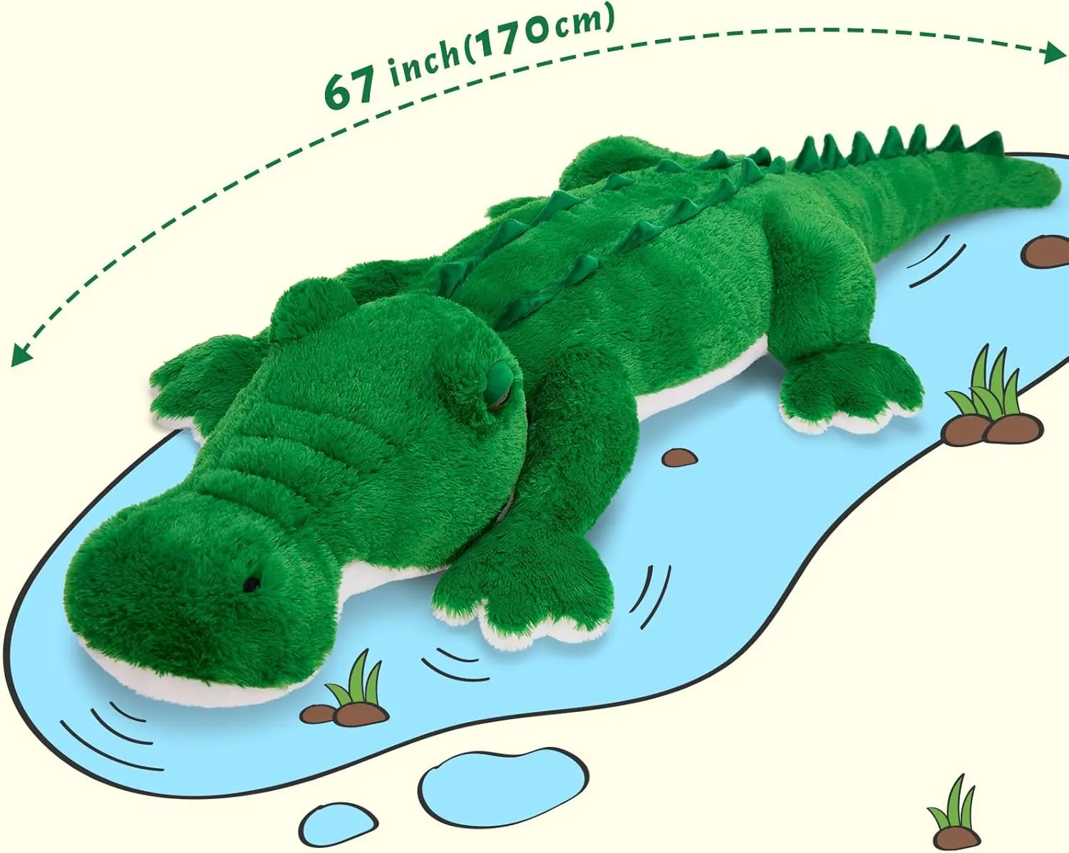 MorisMos Giant Alligator Stuffed Animal, 67inch Huge Alligator Plush Toy, Large Stuffed Crocodile Pillow for Kids, Green