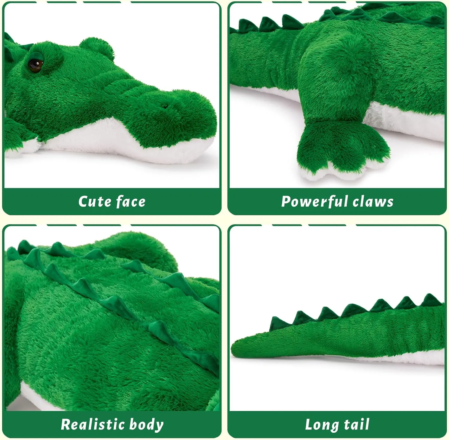 MorisMos Giant Alligator Stuffed Animal, 67inch Huge Alligator Plush Toy, Large Stuffed Crocodile Pillow for Kids, Green