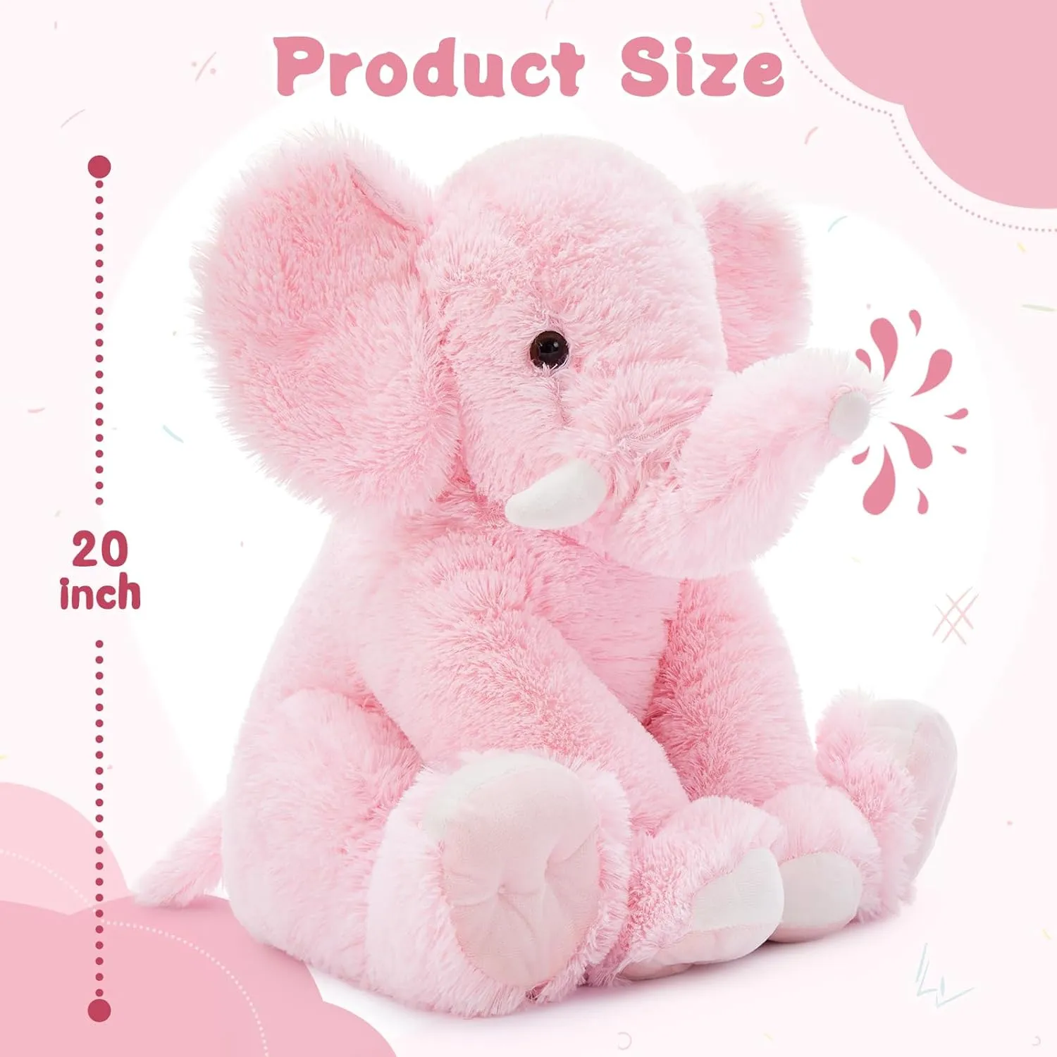 MorisMos Large Elephant Stuffed Animal, 19.6inch Soft Stuffed Elephant Plush Companion Gifts for Girls Boys, Pink