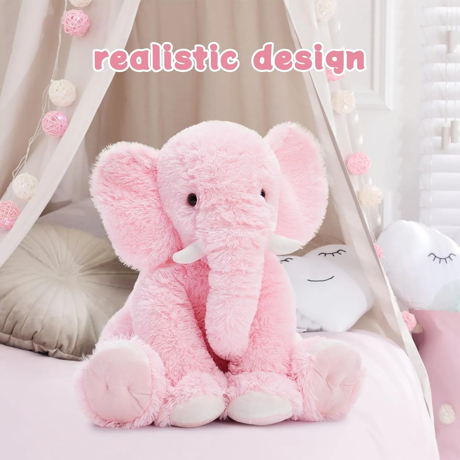MorisMos Large Elephant Stuffed Animal, 19.6inch Soft Stuffed Elephant Plush Companion Gifts for Girls Boys, Pink