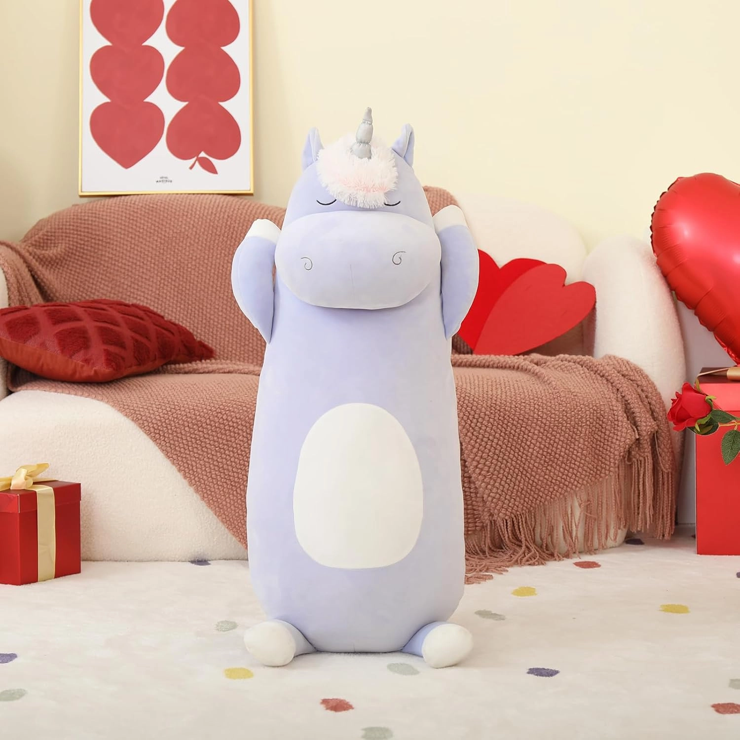 MorisMos 36.2" Unicorn Body Pillow Large Hugging Unicorn Stuffed Animal,Soft Plush Toy for Kids Girl, Animal Body Pillow for Special Day, Blue