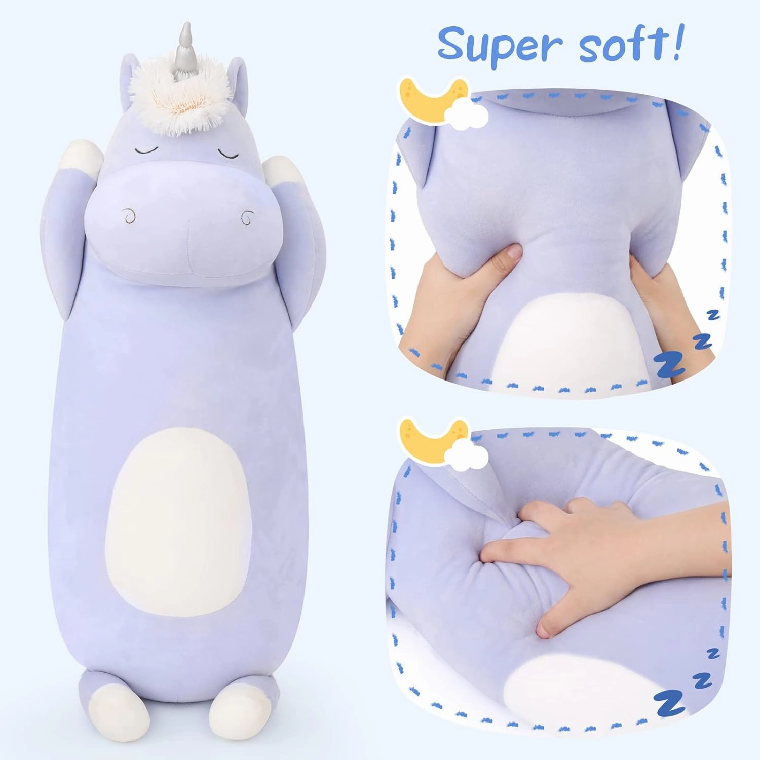 MorisMos 36.2" Unicorn Body Pillow Large Hugging Unicorn Stuffed Animal,Soft Plush Toy for Kids Girl, Animal Body Pillow for Special Day, Blue