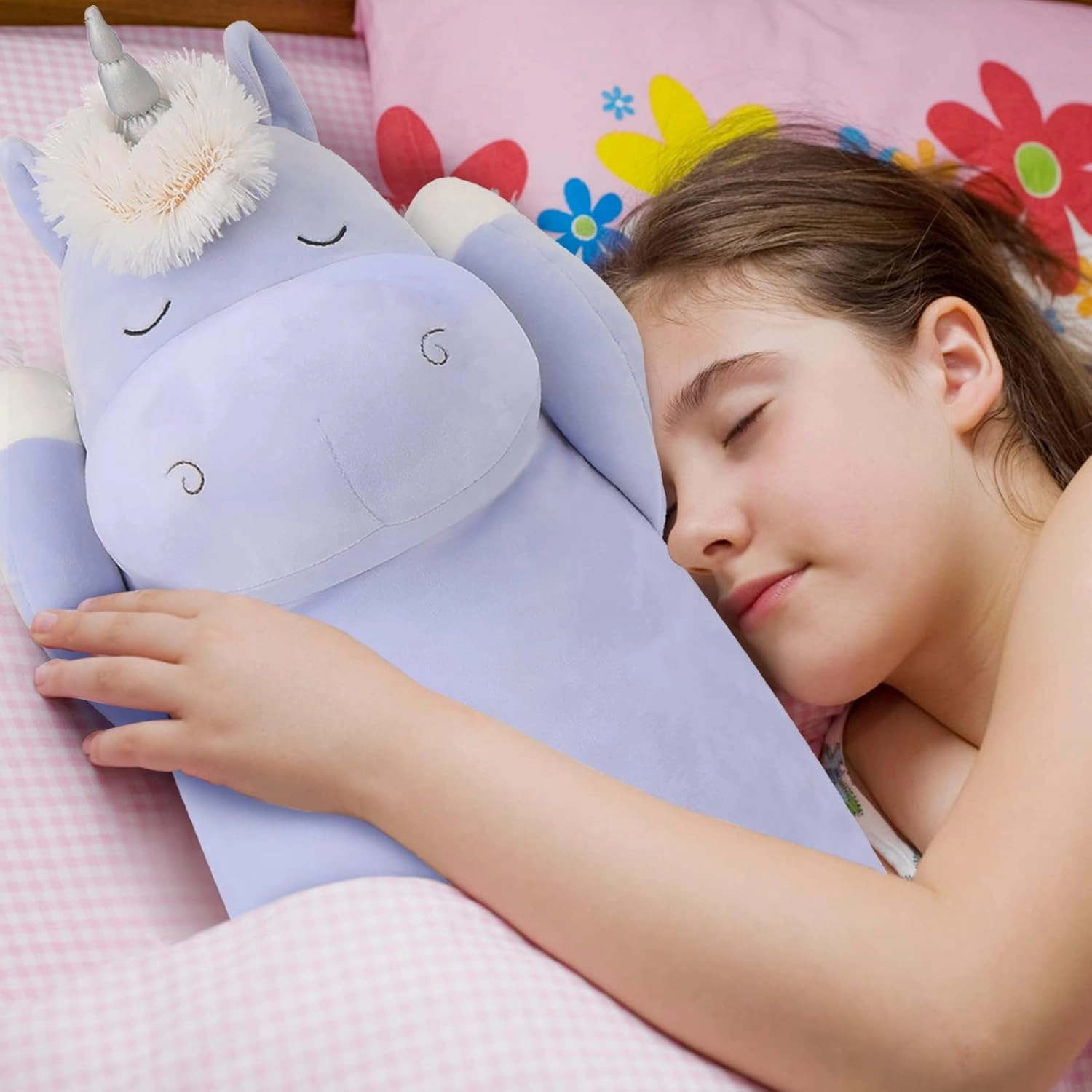 MorisMos 36.2" Unicorn Body Pillow Large Hugging Unicorn Stuffed Animal,Soft Plush Toy for Kids Girl, Animal Body Pillow for Special Day, Blue