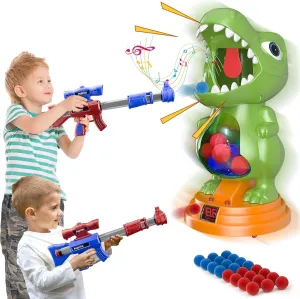 Movable Dinosaur Shooting Toys for Kids 5-7 with 2 Air Pump Gun, Target Shooting Games with LED Score Record, Light & Sound, 24 Foam Balls Competition Game Gift for Boys and Girls 3 4 5 6 7 