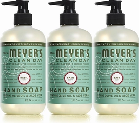 MRS. MEYER'S CLEAN DAY Hand Soap, Made with Essential Oils, Biodegradable Formula, Basil, 12.5 fl. oz - Pack of 3