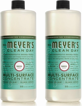 MRS. MEYER'S CLEAN DAY Multi-Surface Cleaner Concentrate, Use to Clean Floors, Tile, Counters, Basil, 32 fl. oz - Pack of 2